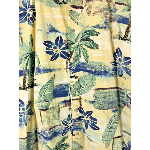 Pierre Cardin Hawaiian Shirt Mens Large Button Down Tropical Ocean Yellow Floral - Picture 3 of 5